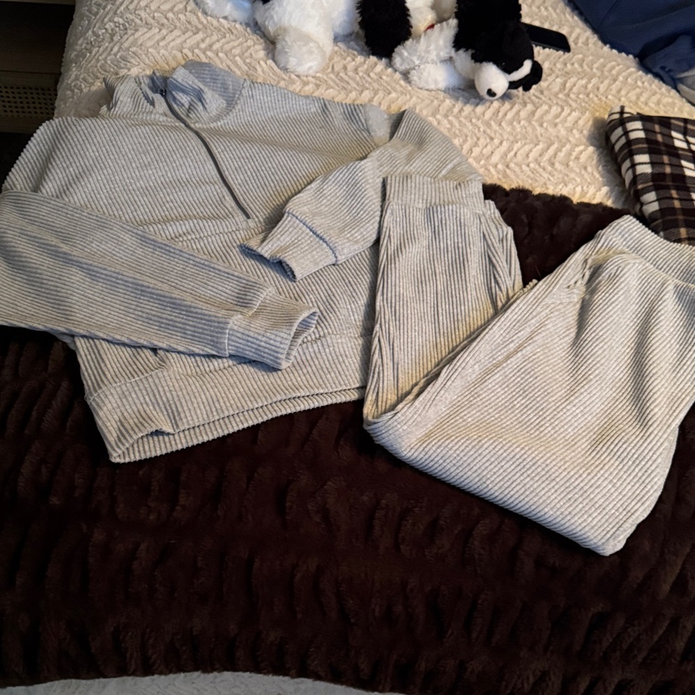 Gray Ribbed Loungewear Set